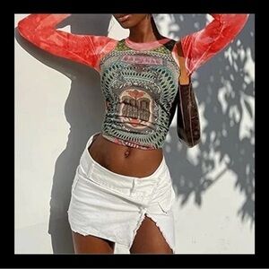 Mesh Multi Colored Long Sleeve Tee